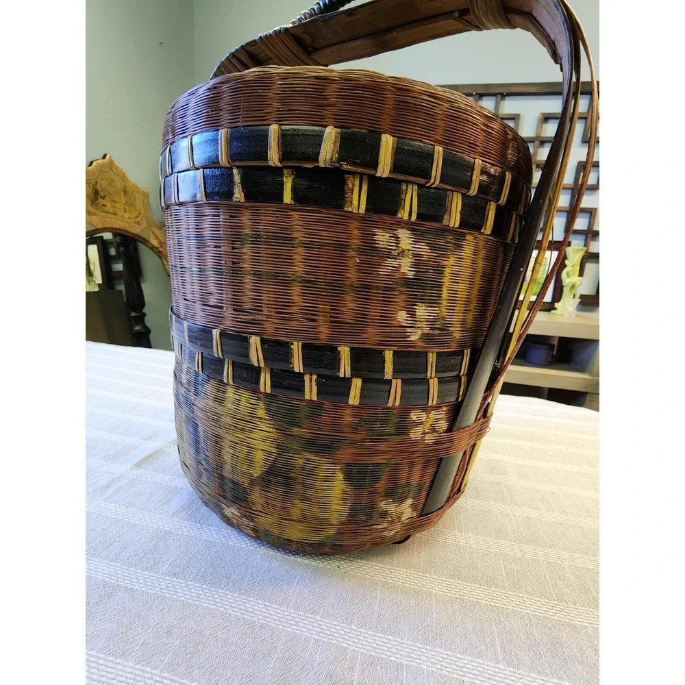 Antique Chinese Wedding Basket Hand Painted